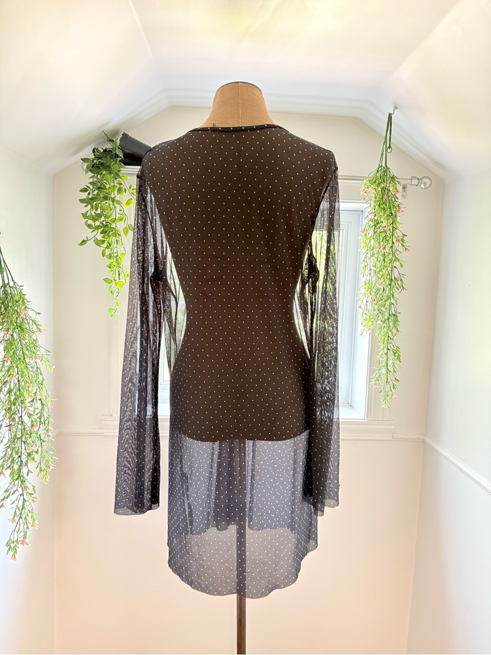 Sheer Black Polka Dot Tie-Front Coverup - Picture 4 of 4